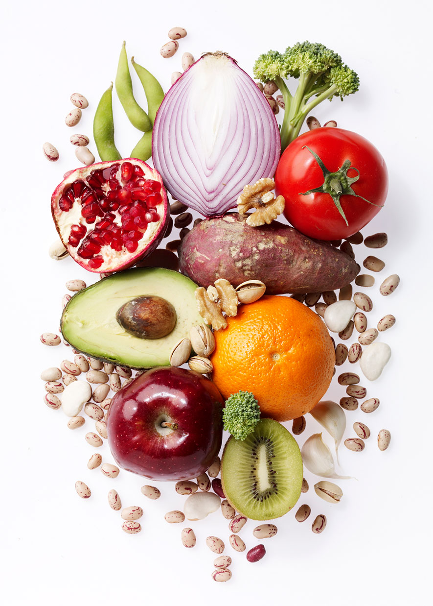 veggies, fruits, nuts